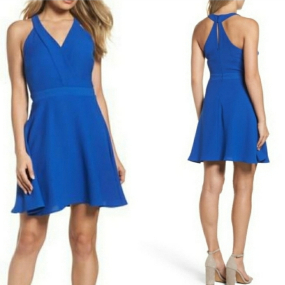 19 COOPER Crepe Skater Sleeveless Fit & Flare Dress Cobalt Blue Large NWT - Picture 7 of 9